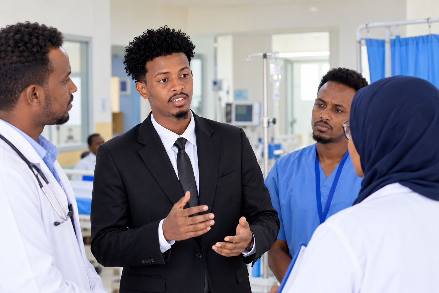Abdulkhalıq Mohamed Hasan (Hure Buba), Director of Public Health Services at Las Anod Local Government, during an official visit to health facilities and coordination meetings focused on strengthening public health services in Las Anod.